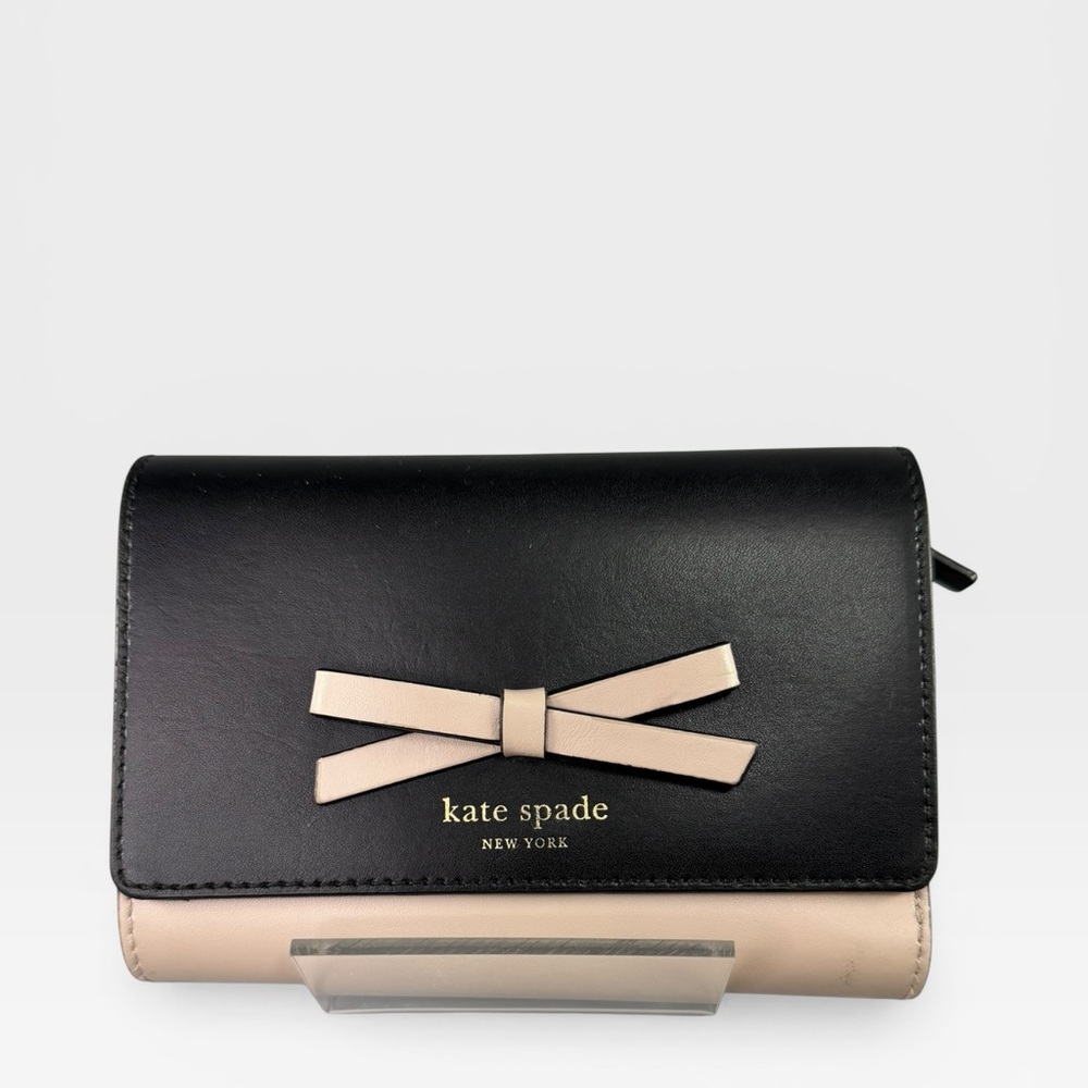 Kate Spade Wallet Sawyer Street Callie Bow Black Taupe Soft Leather Coin Purse
